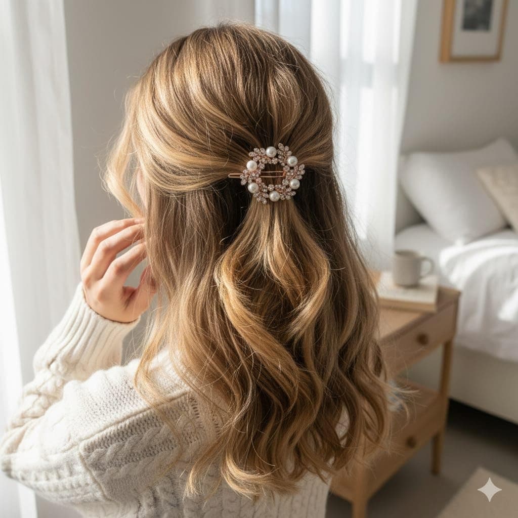 Joyify Elegant Pearl and Crystal Floral Hair Clip, Rose Gold Wedding Hair Accessory, Decorative Bridal Hair Pin